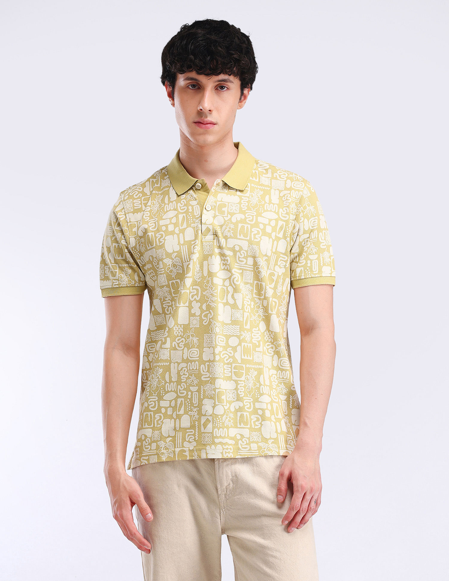 Flying Machine Abstract Print Regular Fit Polo Shirt