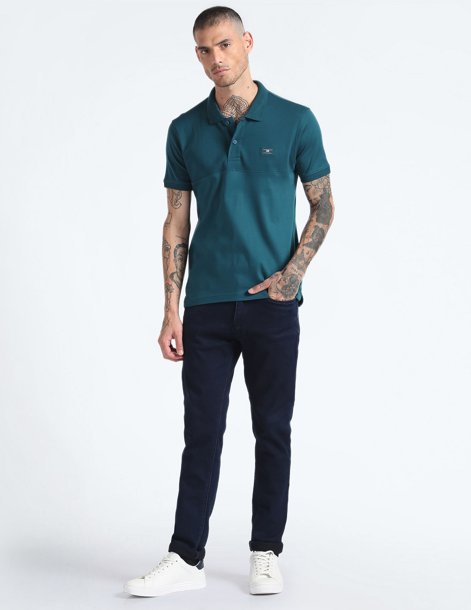Flying Machine Solid Cotton Polo Shirt