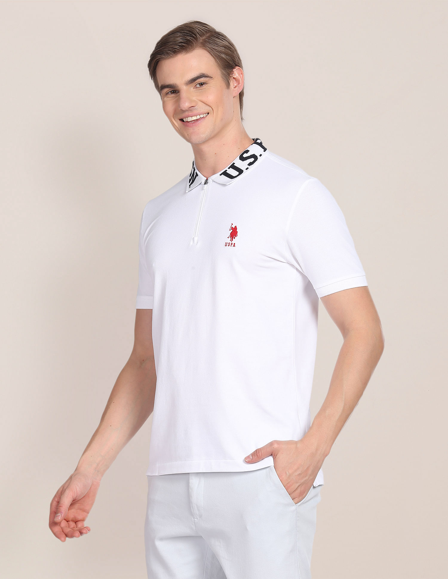 U.S. Polo Assn. Branded Collar Slim Fit Polo Shirt