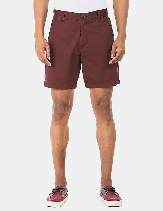 Aeropostale Men Maroon Mid Rise Solid Shorts