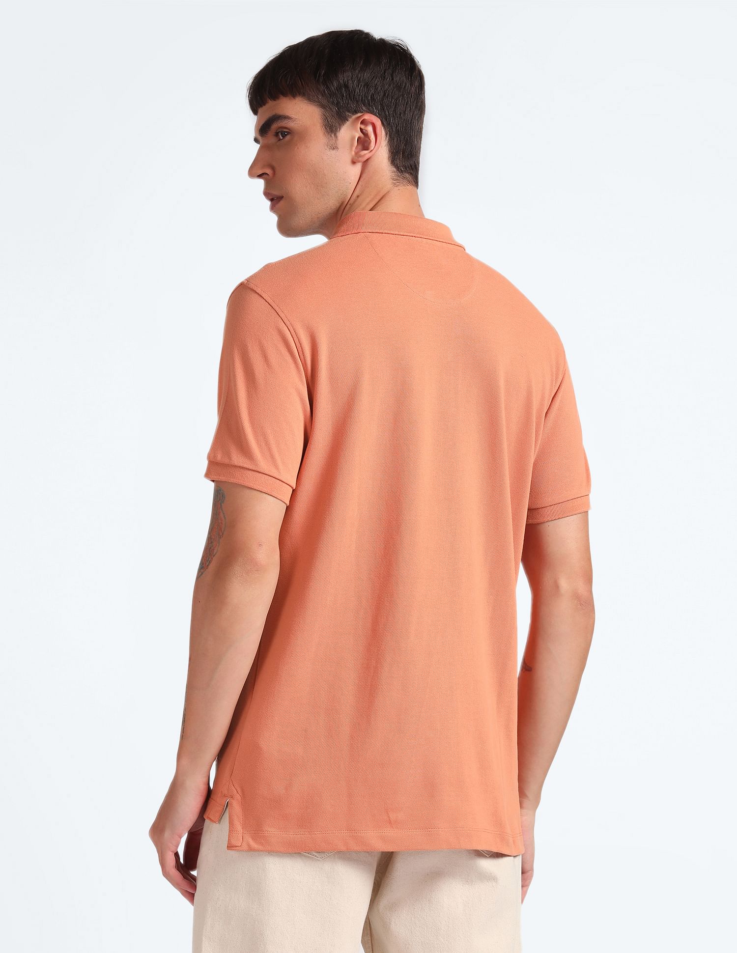 Flying Machine Solid Cotton Polo Shirt