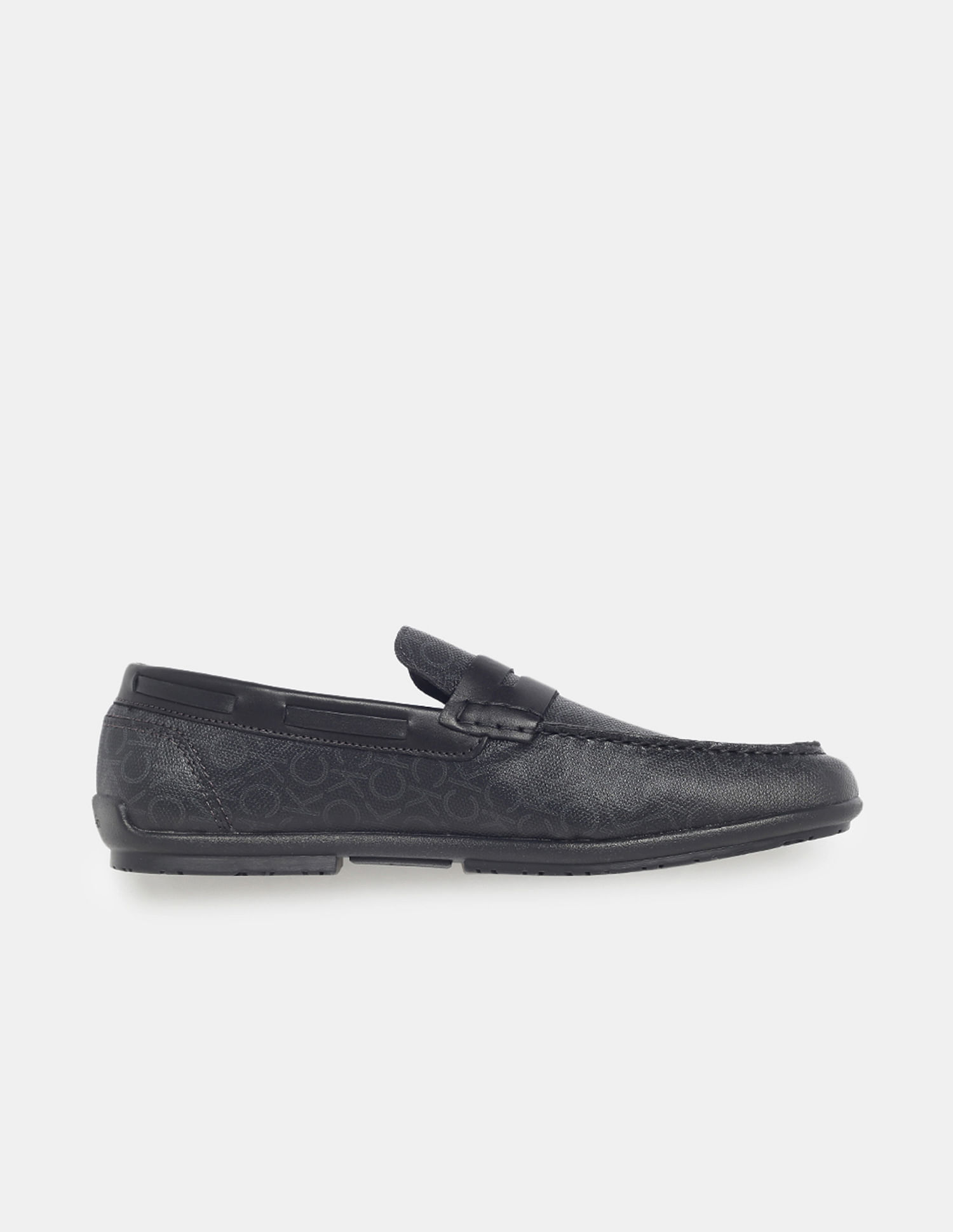 Calvin Klein Men Black Monogram Leather Loafers