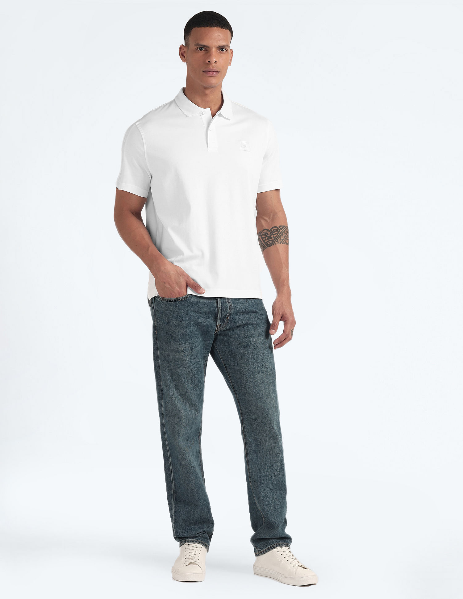 Flying Machine Pure Cotton Solid Polo Shirt