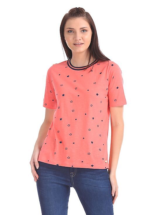 U.S. Polo Assn. Women Crew Neck Star Print T-Shirt