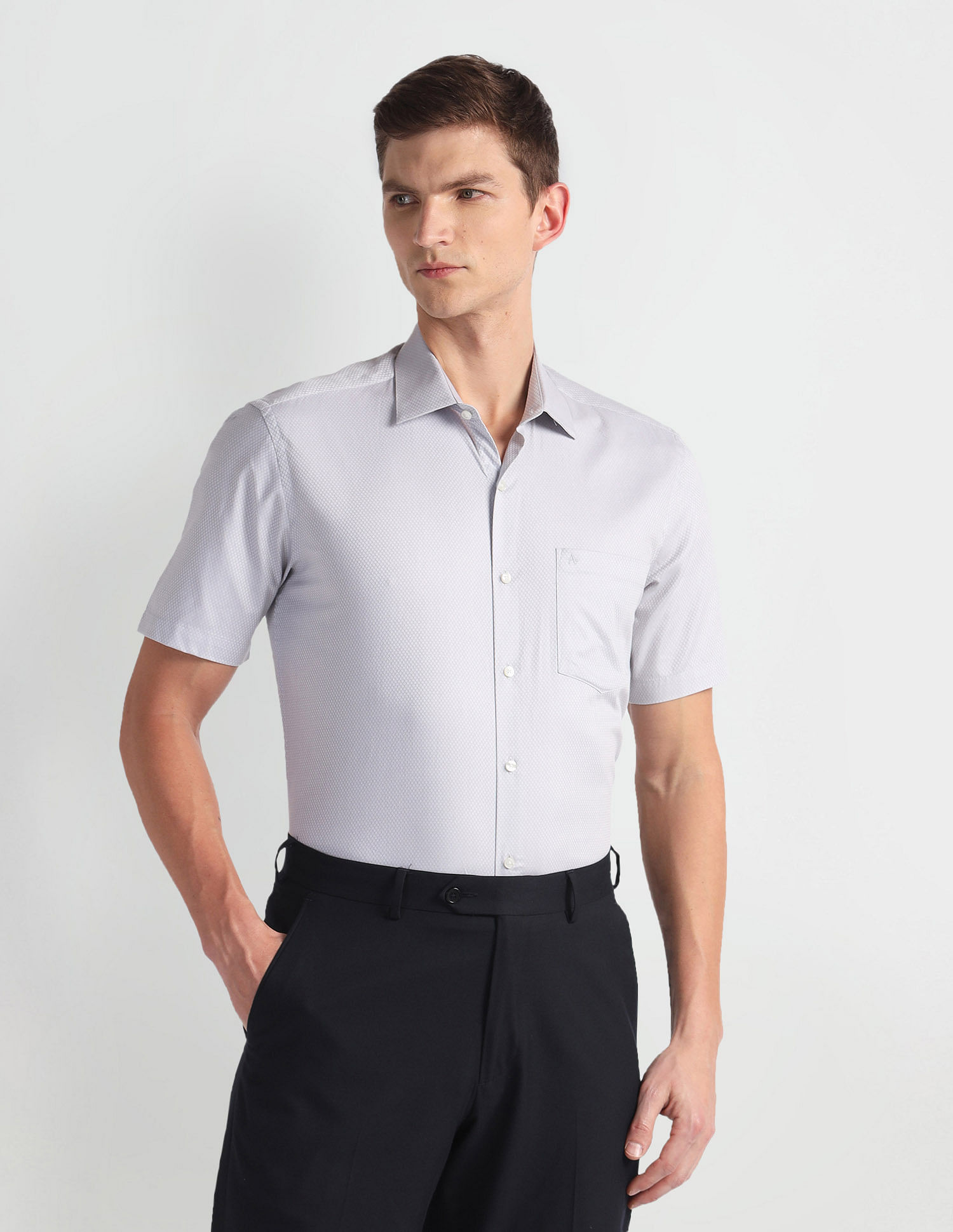 Arrow Patterned Twill Cotton Shirt