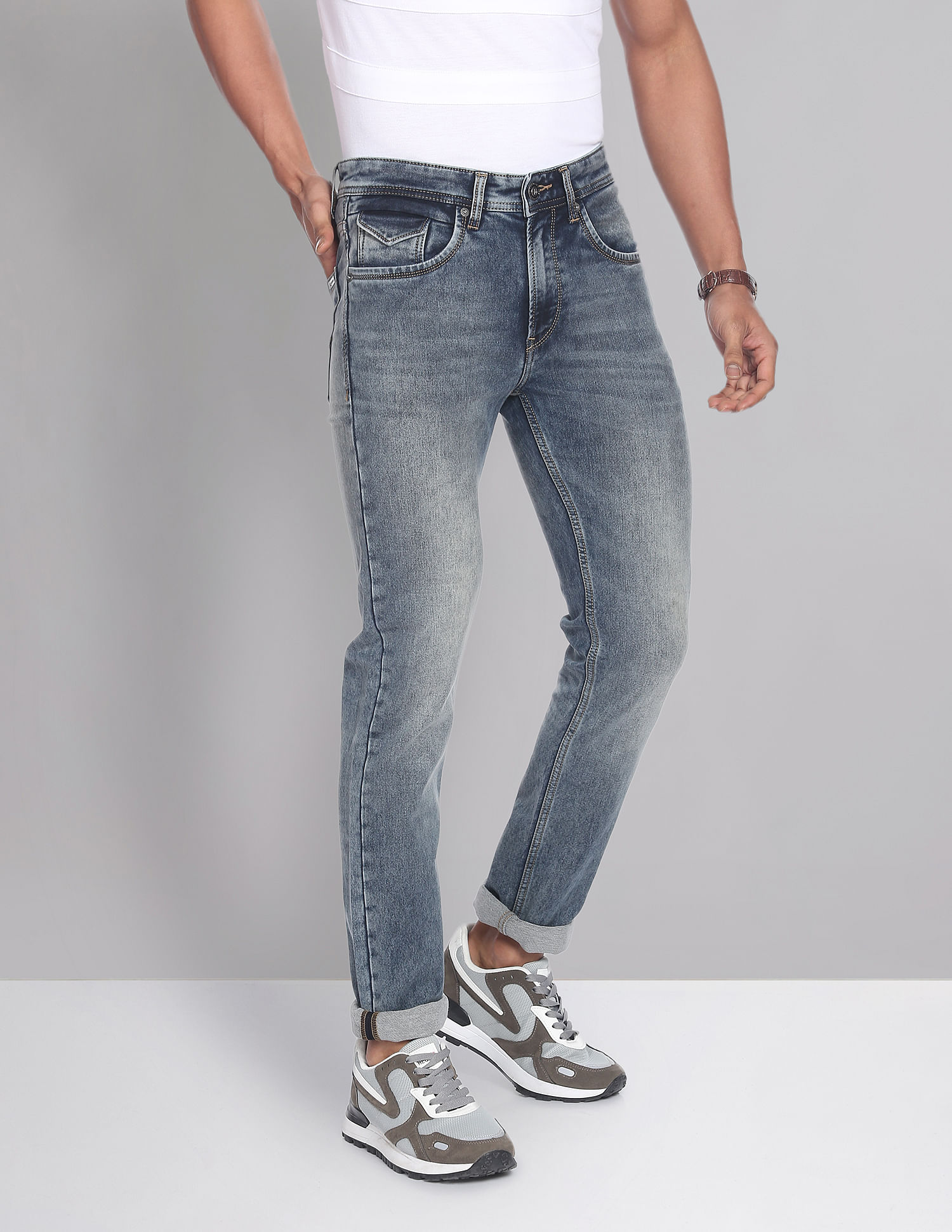 AD by Arvind Skinny Fit Stone Wash Jeans