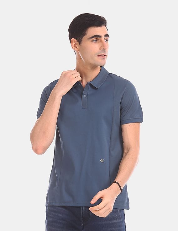Buy Calvin Klein Men Blue Short Sleeve Slim Fit Cut And Sew Panel Mixed  Polo Shirt - NNNOW.com