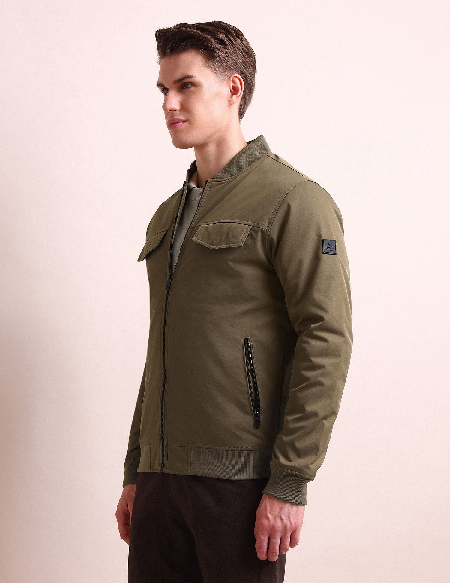 Arrow Newyork Stand Neck Solid Bomber Jacket