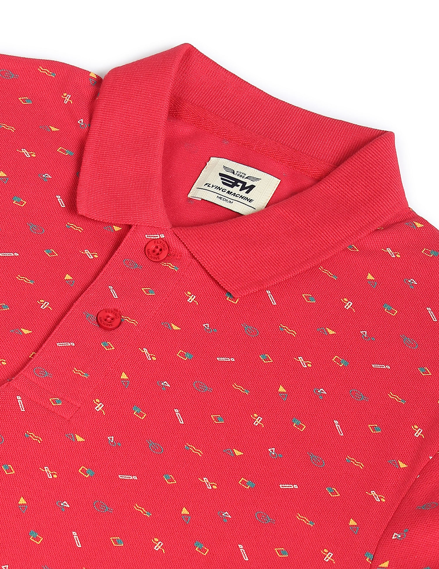 Flying Machine Abstract Print Pique Polo Shirt