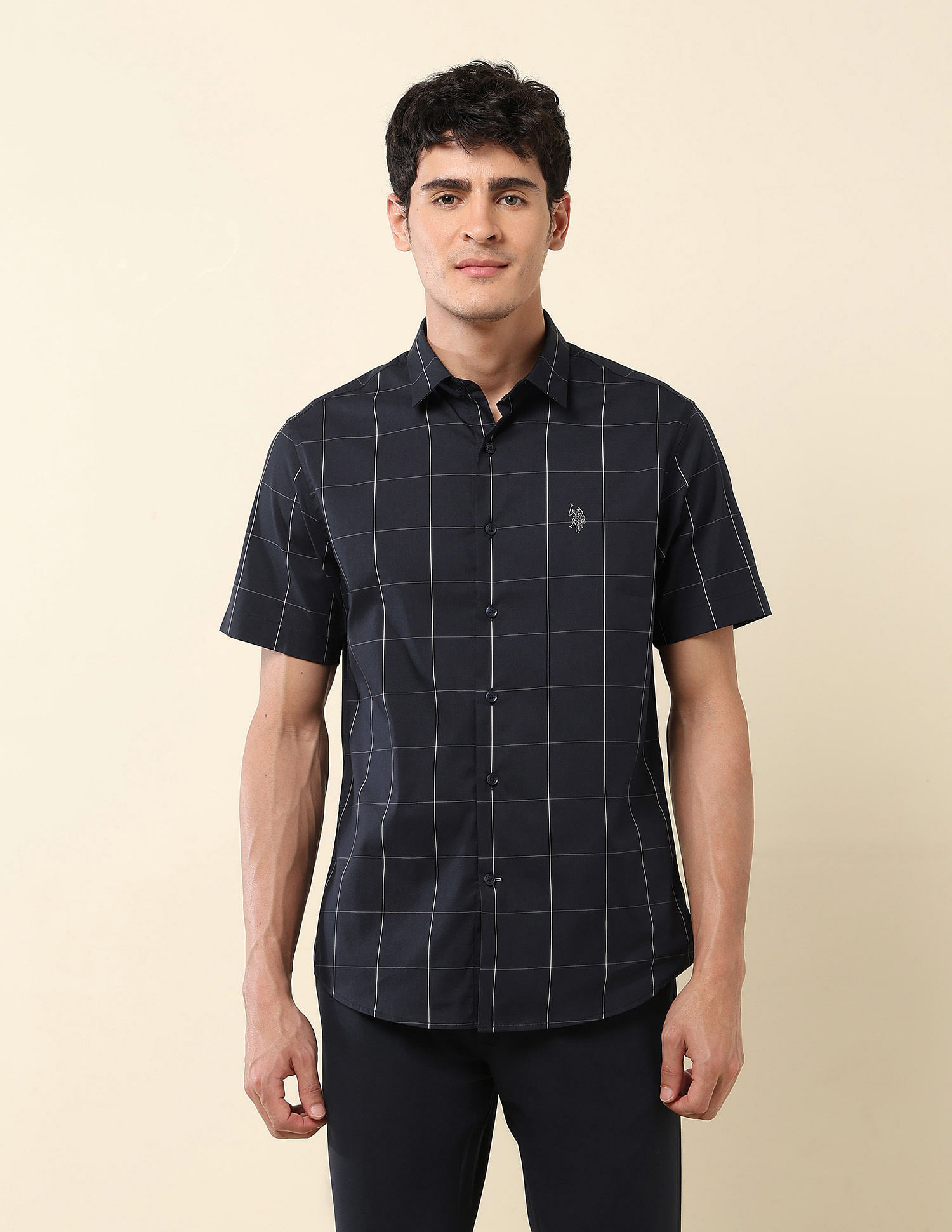 U.S. Polo Assn. Windowpane Checked Tailored Fit Shirt