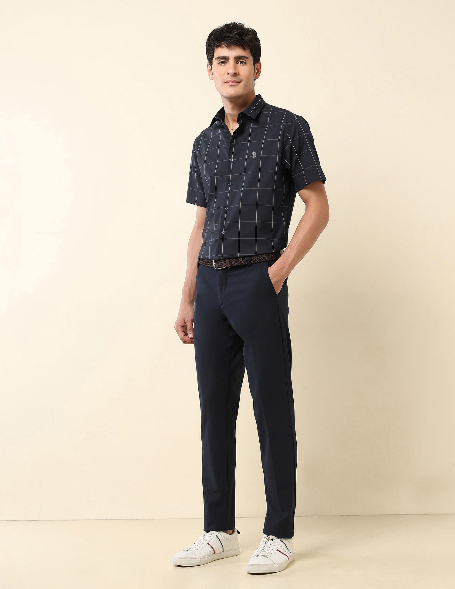 U.S. Polo Assn. Windowpane Checked Tailored Fit Shirt