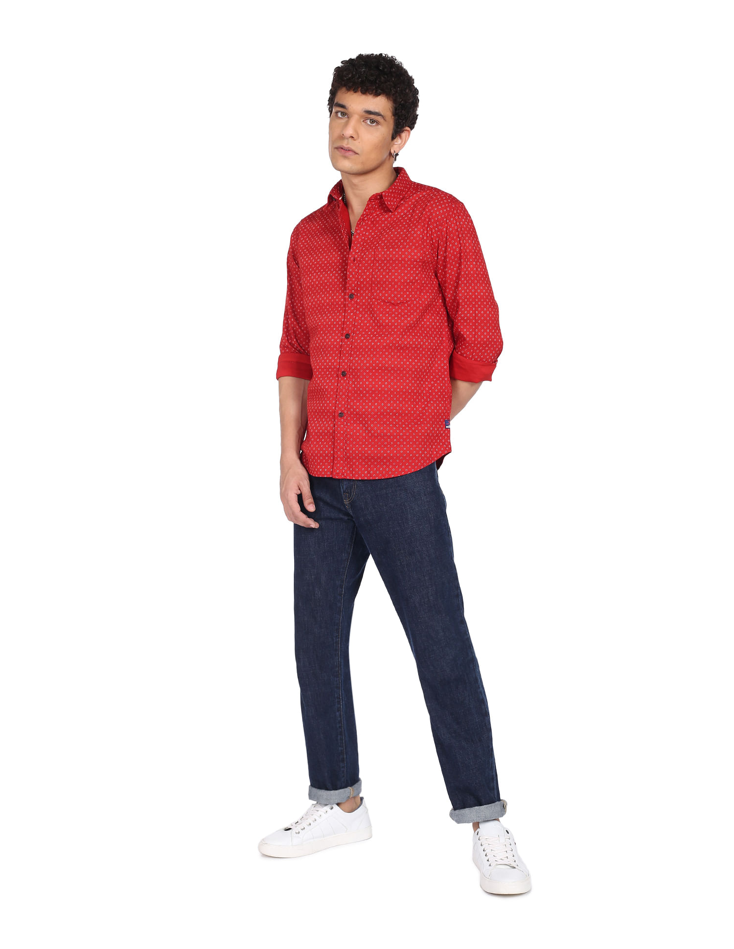 Flying Machine Geometric Print Cotton Shirt