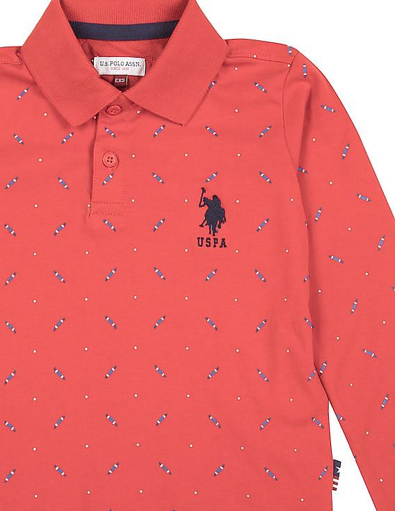 U.S. Polo Assn. Kids Boys Long Sleeve Printed Polo Shirt