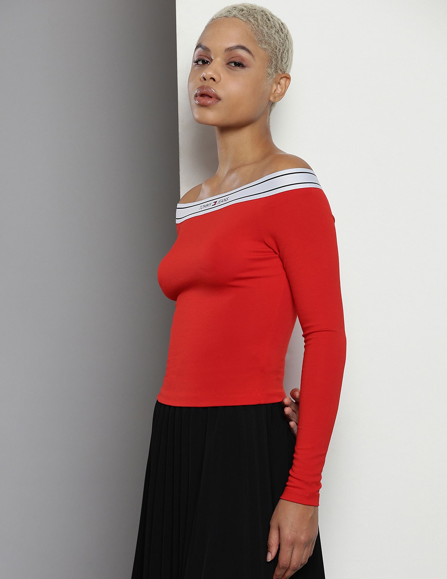 Buy Tommy Hilfiger Logo Tape Off Shoulder Top NNNOW