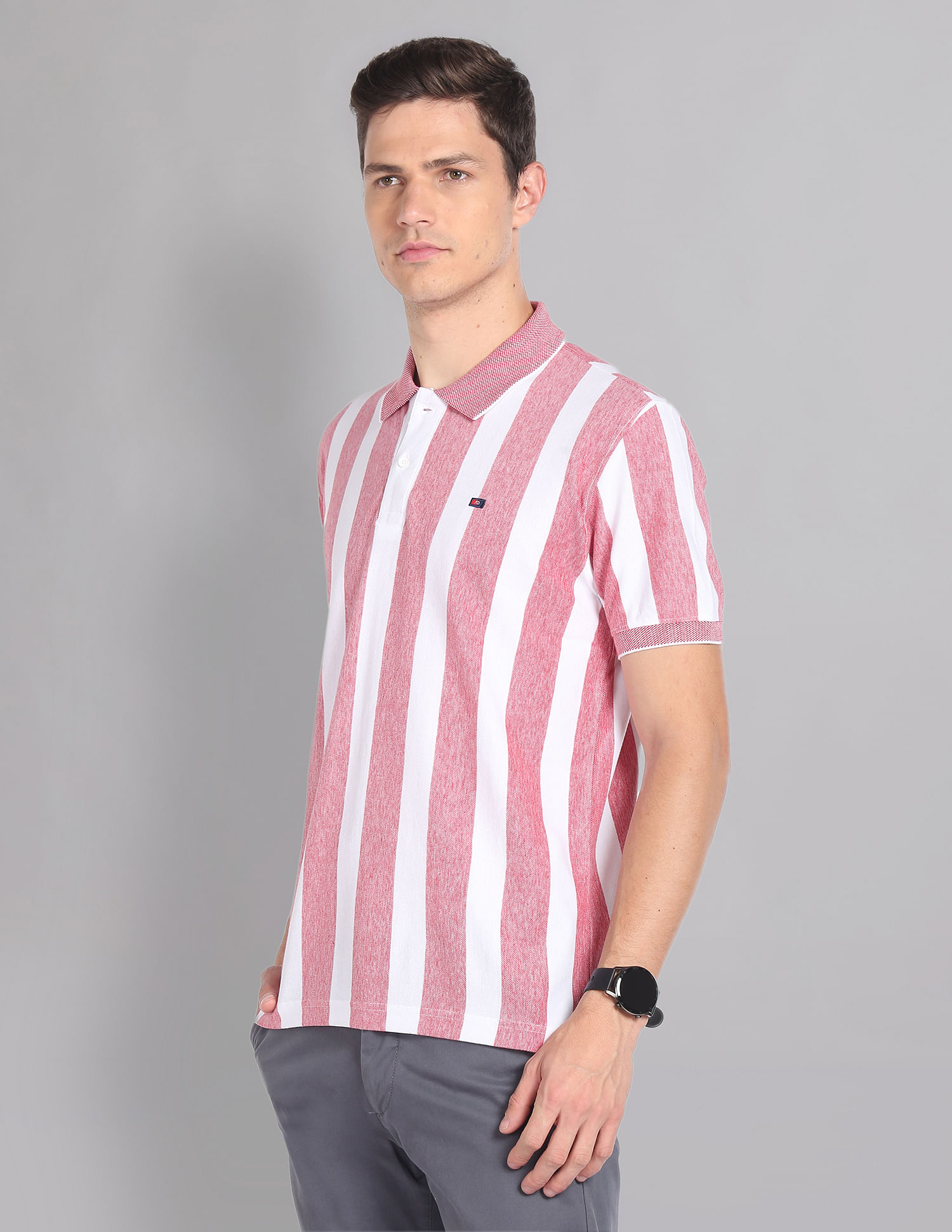 AD by Arvind Vertical Stripe Moistex Finish Polo Shirt