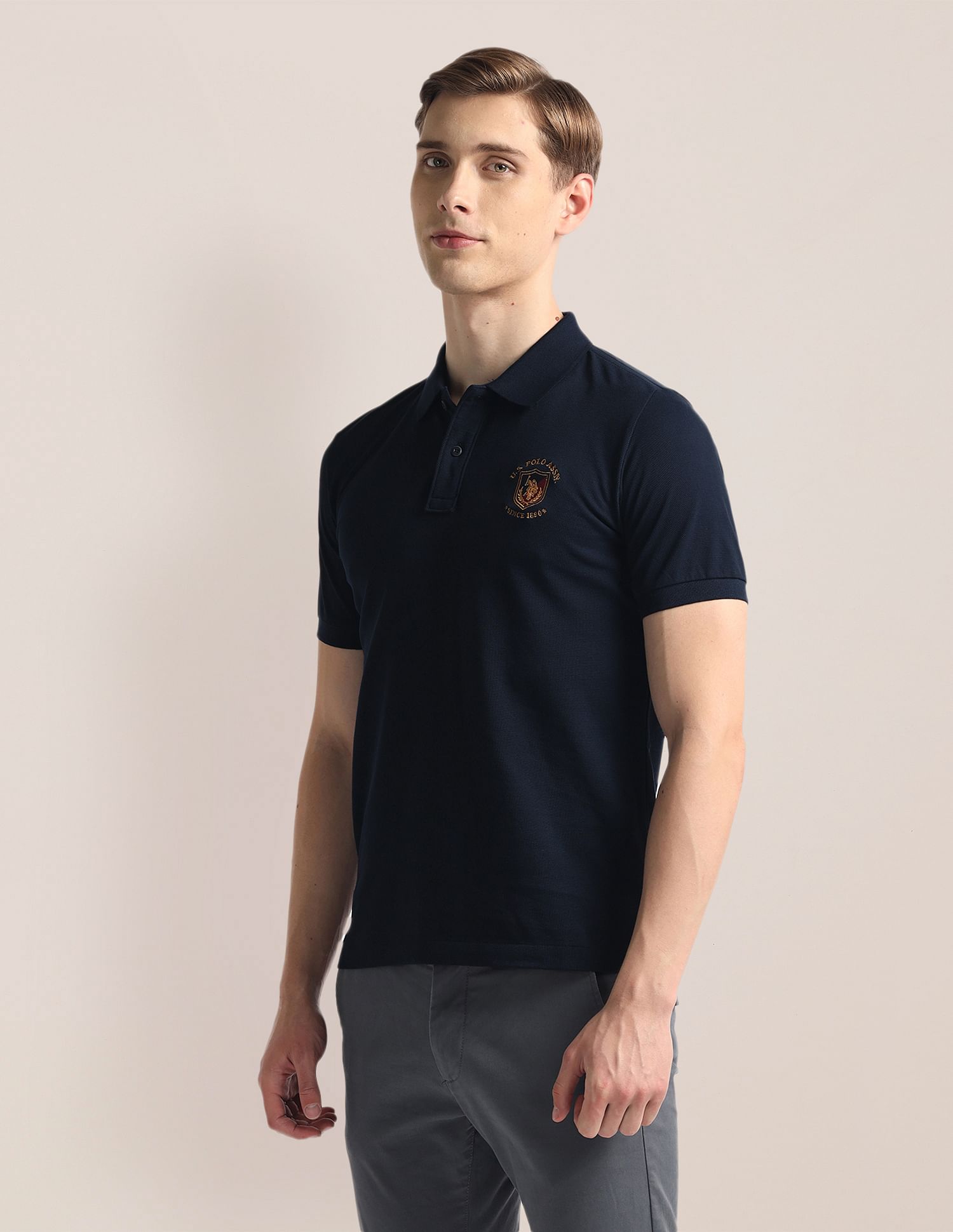 U.S. Polo Assn. Ribbed Collar Solid Polo Shirt