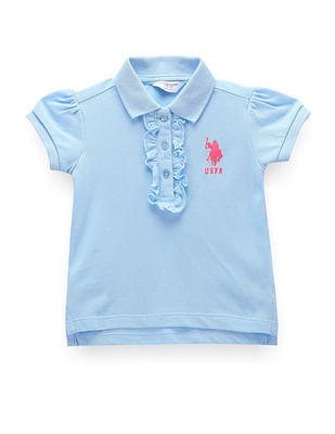 U S Polo Assn Kids Girls Ruffled Placket Polo Shirt