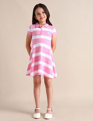 U S Polo Assn Kids Girls Striped A-line Dress