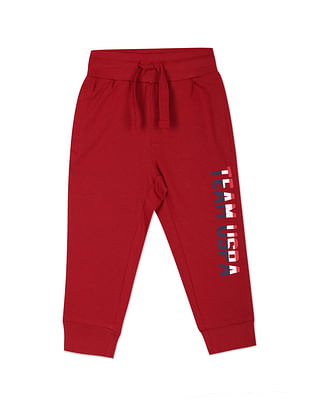 U S Polo Assn Kids Boys Red Drawstring Waist Brand Print Joggers