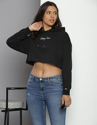 Tommy Hilfiger Brand Embroidered Cropped Sweatshirt