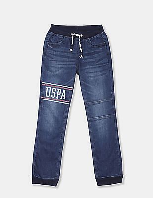 U S Polo Assn Kids Boys Blue Stone Wash Jogger Jeans