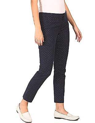 Tommy Hilfiger Women Navy Skinny Fit Printed Casual Trousers