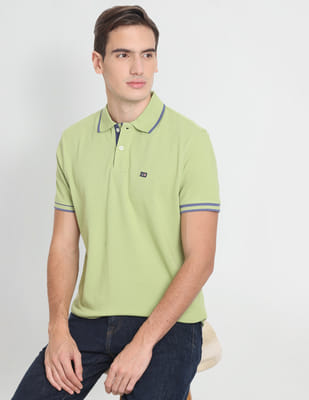 Tipped Collar Solid Pique Polo Shirt