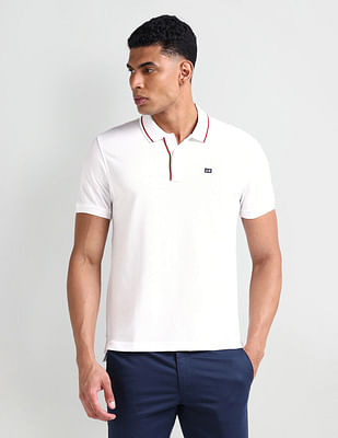 Arrow Sport Striped Collar Solid Polo Shirt