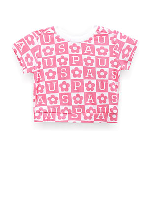 U S Polo Assn Kids Girls Brand Print Cotton T-Shirt