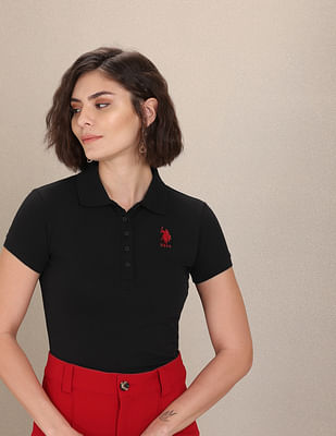 U S Polo Assn Women Solid Pique Polo Shirt