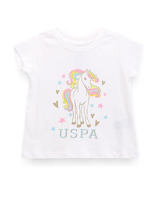 U S Polo Assn Kids Girls Glitter Print Cotton T-Shirt