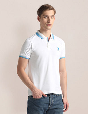 U S Polo Assn Striped Collar Slim Polo Shirt