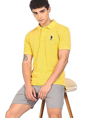 U S Polo Assn Men Yellow Cotton Printed Polo Shirt