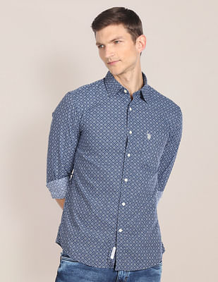 U S Polo Assn Rounded Cuff Printed Casual Shirt