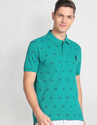 U S Polo Assn All Over Brand Print Slim Fit Polo Shirt