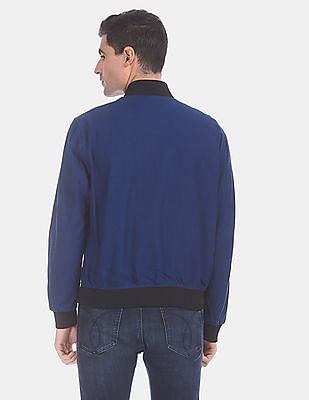 Calvin Klein Textured Knit Stretch Full-Zip Navy Blue Bomber top Jacket