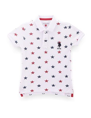 U S Polo Assn Kids Boys Star Print Pique Polo Shirt