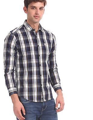 blue check shirt with jeans