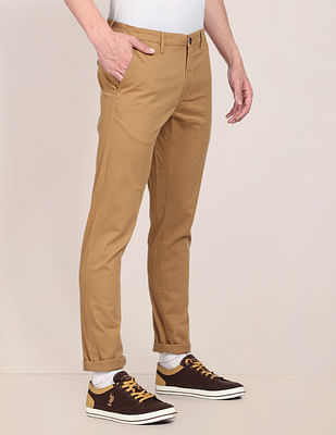 U S Polo Assn Solid Cotton Stretch Chinos