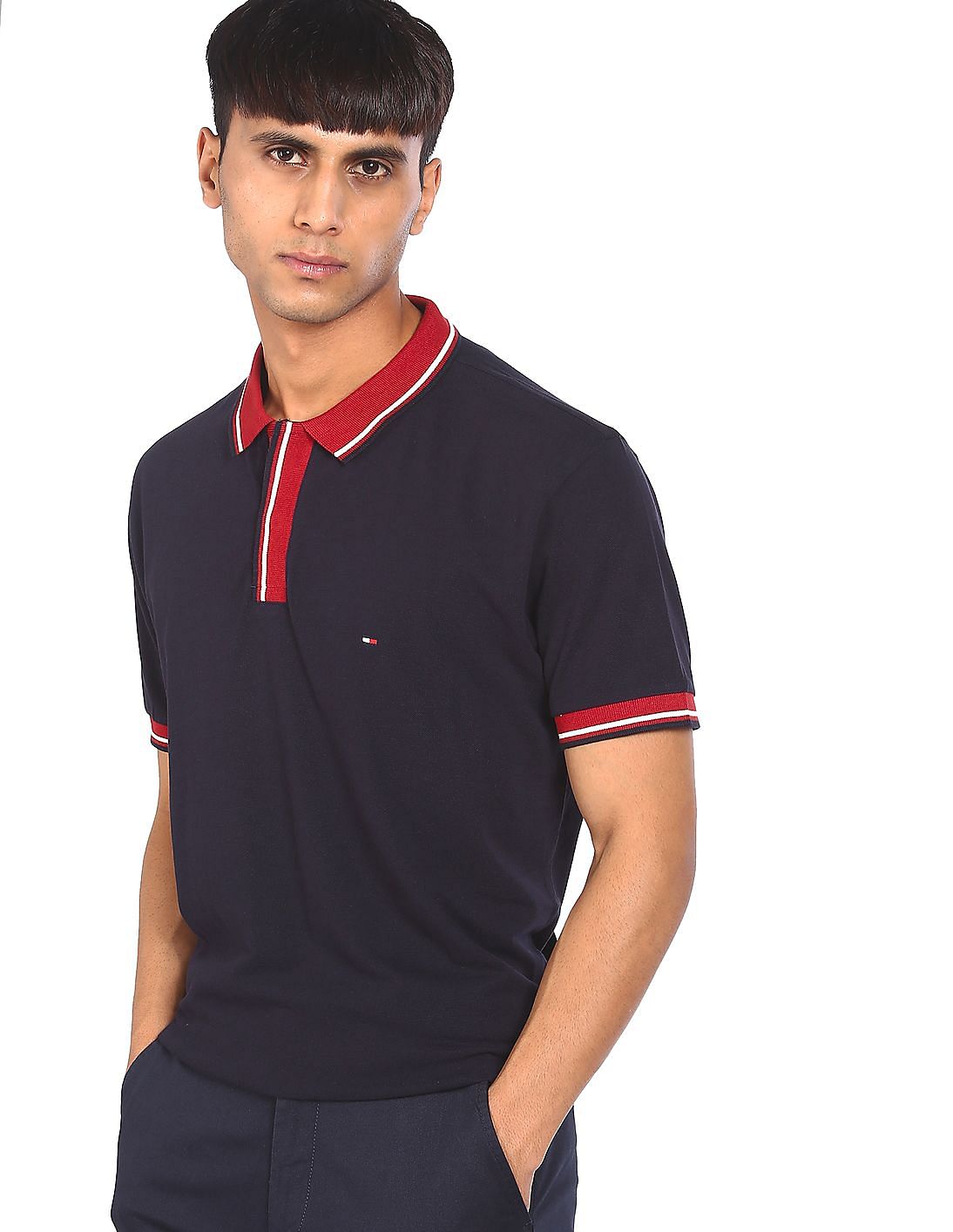 Buy Tommy Hilfiger Men Navy Cotton Pique Solid Polo Shirt - NNNOW.com