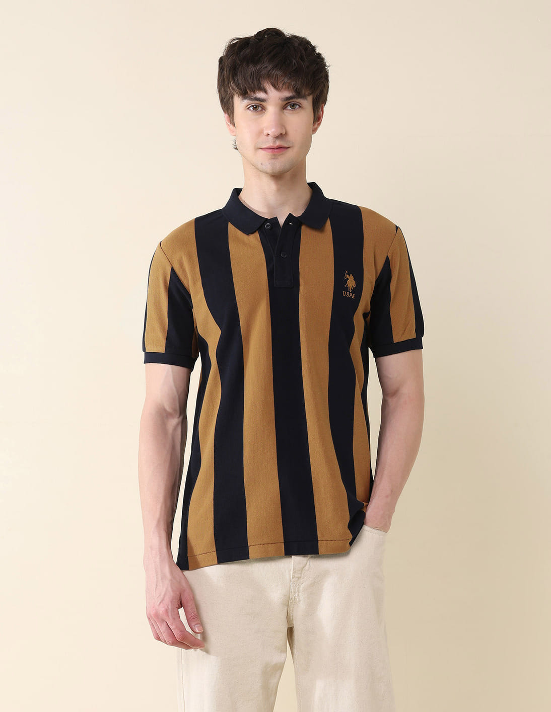Buy U.S. Polo Assn. Vertical Striped Pure Cotton Gold Cup Polo
