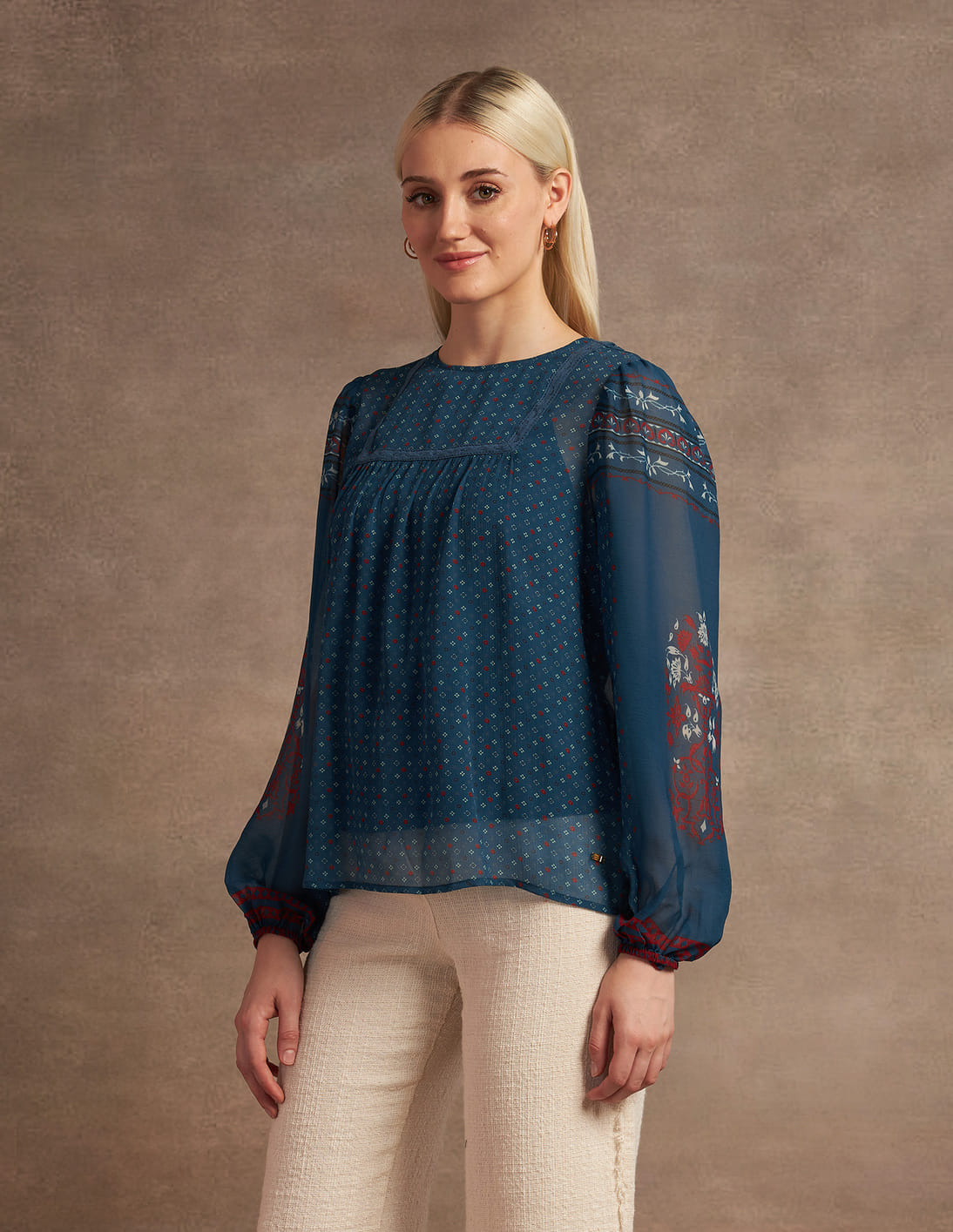Buy U.S. Polo Assn. Women Boho Printed Crinkled Chiffon Top