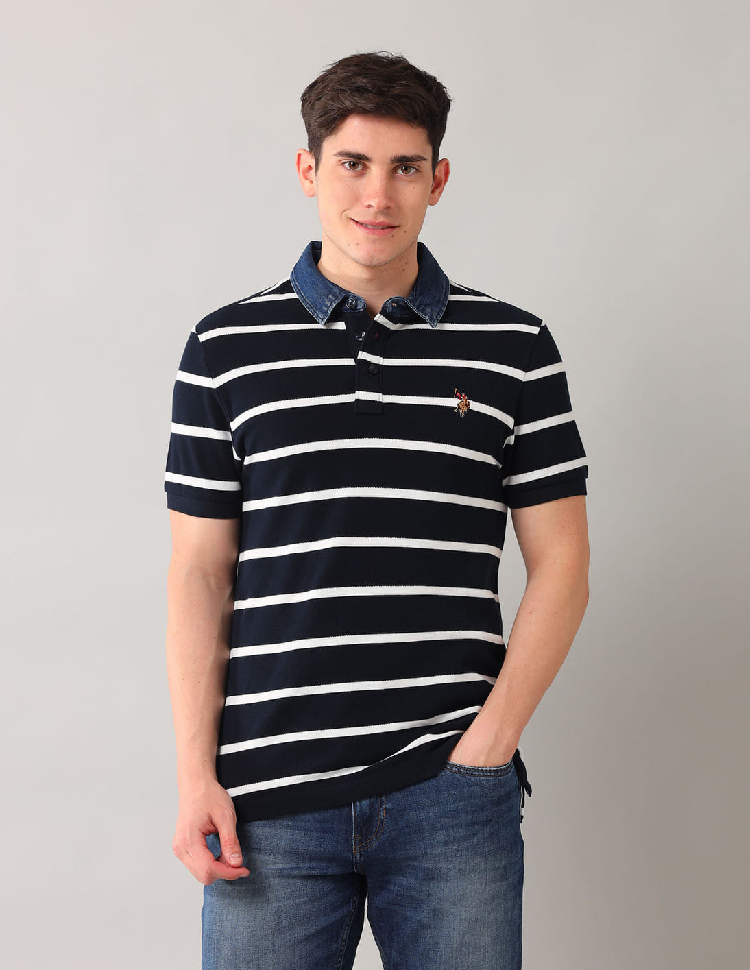 Buy U.S. Polo Assn. Denim Co. Horizontal Stripes Pure Cotton Polo