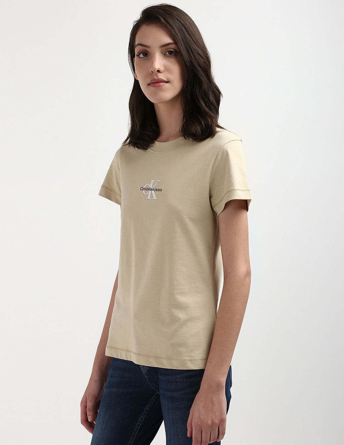 Tシャツ・カットソー ^ ^ Women's Brown Hero Monologo Crewneck Short Sl Buy Calvin Klein Monologo Slim T-Shirt - NNNOW.com