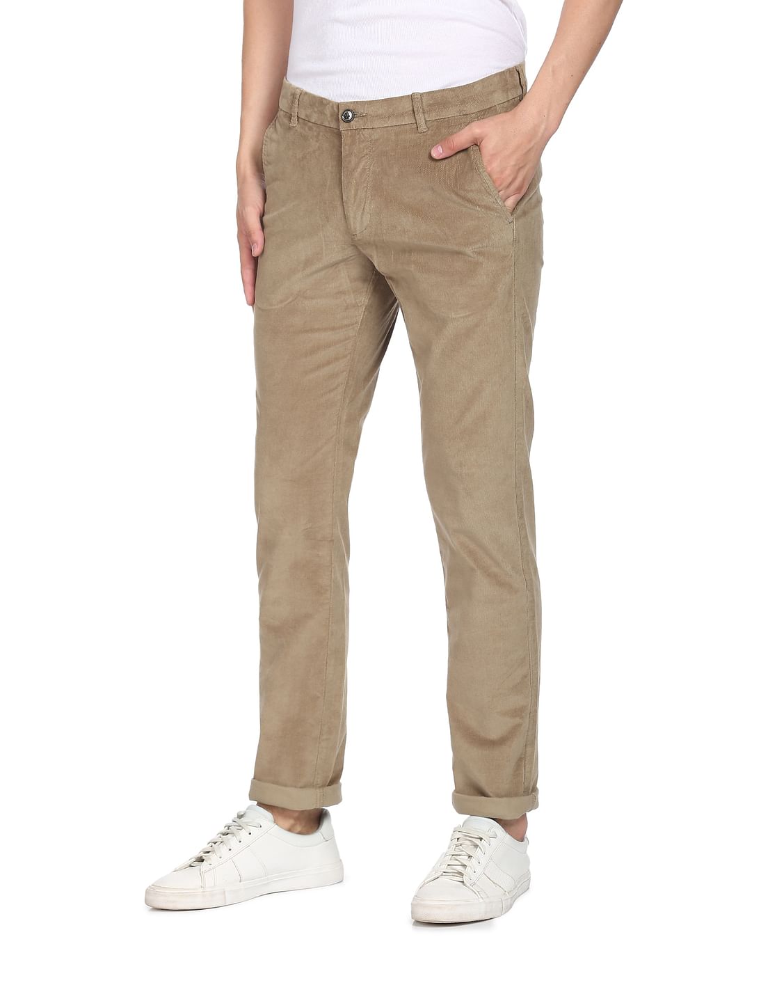 Buy Arrow Sports Low Rise Bronson Slim Fit Corduroy Trousers - NNNOW.com