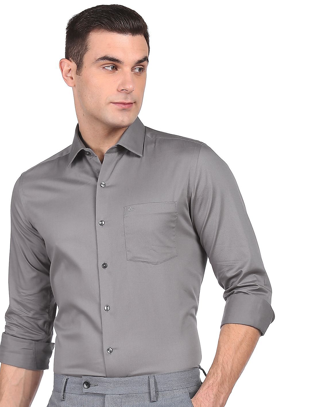 Buy Arrow Men Grey Manhattan Slim Fit Solid Formal Shirt - NNNOW.com