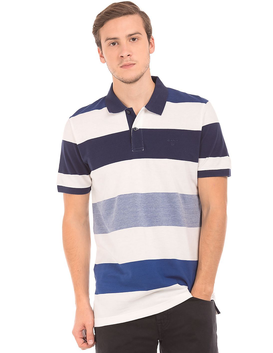 Buy Gant Men Striped Pique Polo Shirt - NNNOW.com