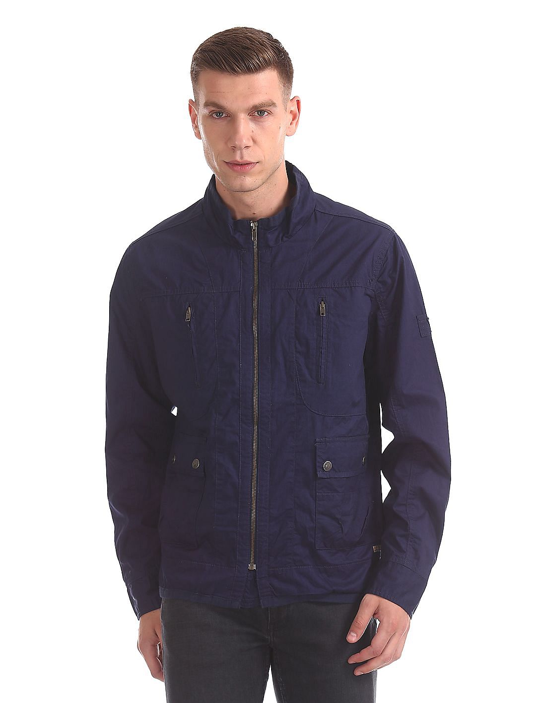 Buy Men Stand Collar Utility Jacket online at NNNOW.com