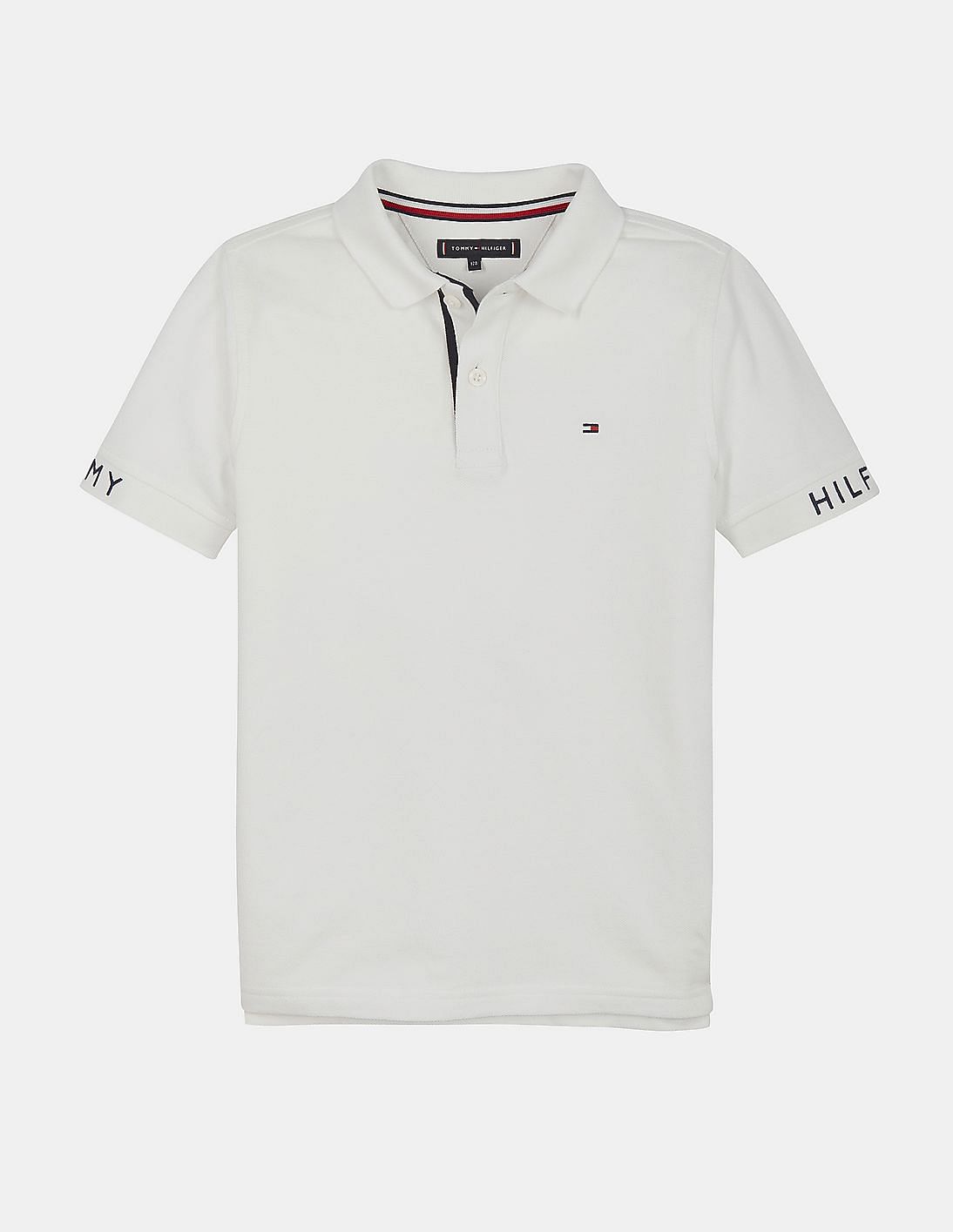 Buy Tommy Hilfiger Kids Boys White Short Sleeve Cotton Polo Shirt ...