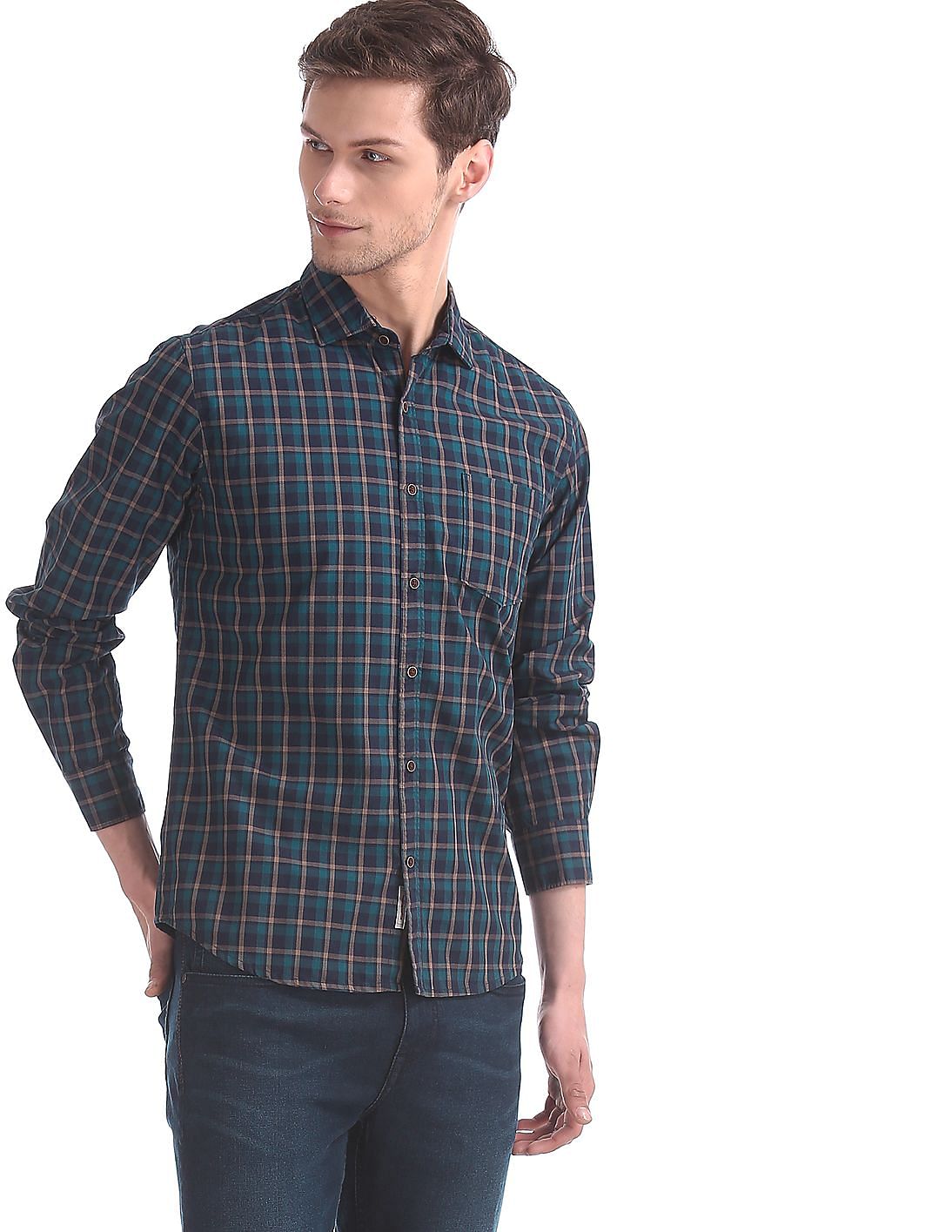 Buy Men Blue Modern Slim Fit Cutaway Collar Shirt online at NNNOW.com